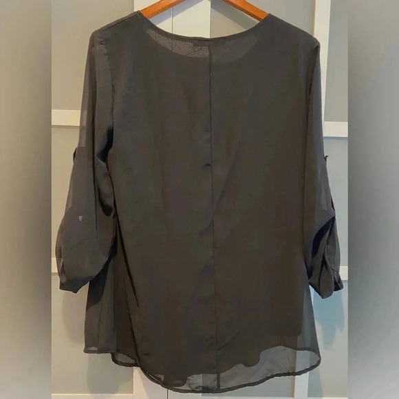Cestyle Layered Black Holiday Blouse Sheer Sleeves Fold Up Garter. EUC Women’s M - Picture 3 of 9